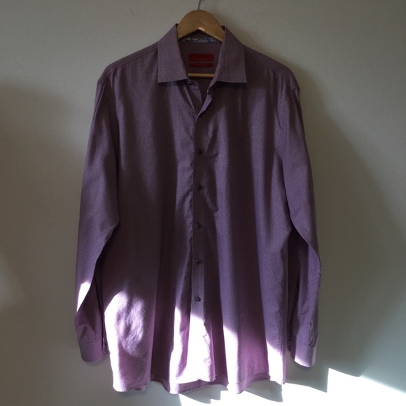 SAKS FIFTH AVENUE sz 18 Shirt Button Up Trim Fit  Red Long Sleeve - Picture 7 of 8